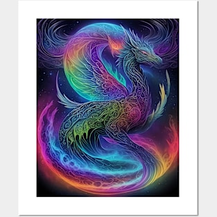 Mystical psychedelic dragon Posters and Art